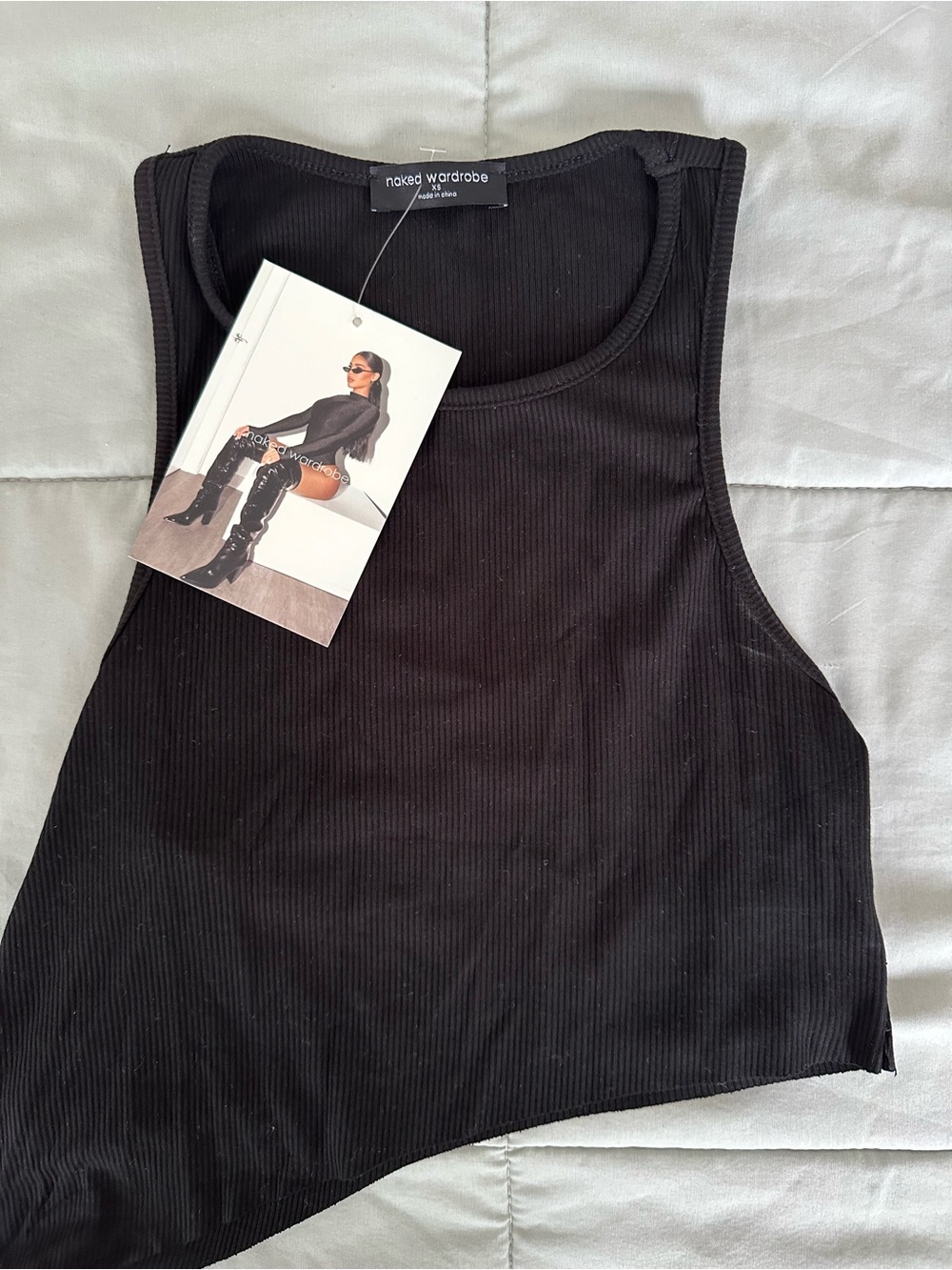 naked wardrobe Black Ribbed Asymmetric Tank
